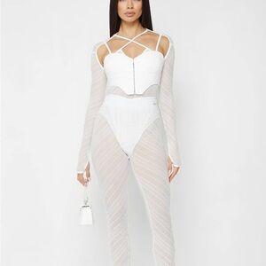 Maniere De Voir White Sheer Jumpsuit